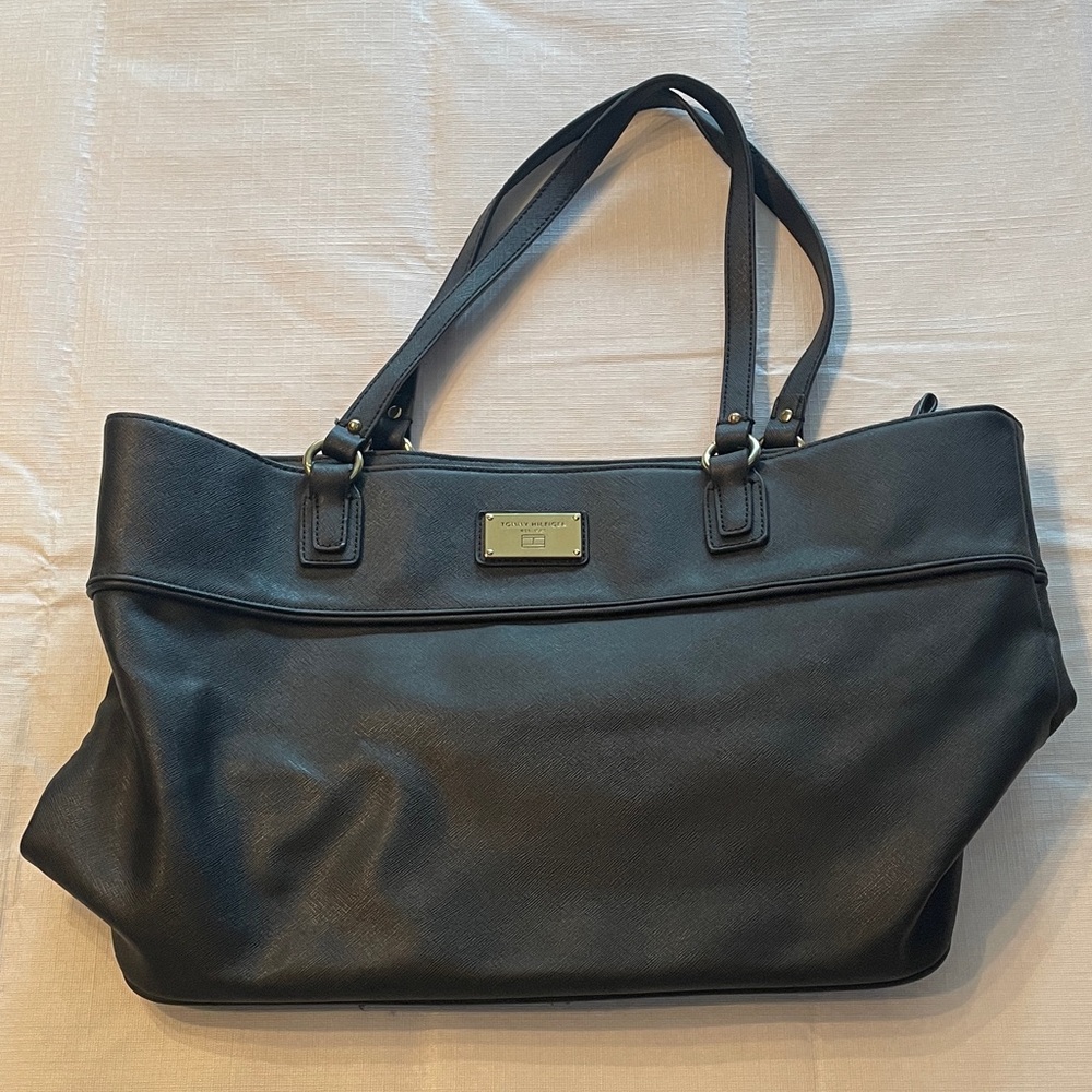 Tommy Hilfiger Black Leather Tote Bag